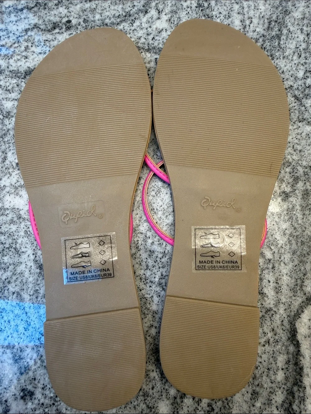 Qupid Pink Strappy Flat Sandals with Gold Leopard Inlay